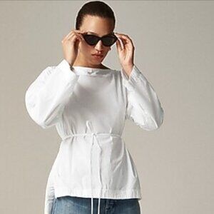 J.Crew White Cotton Poplin Boatneck Ciel Top Size XS NWT